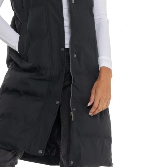 Kyodan Black Outdoor Long Quilted Hooded Puffer Vest - Insulated